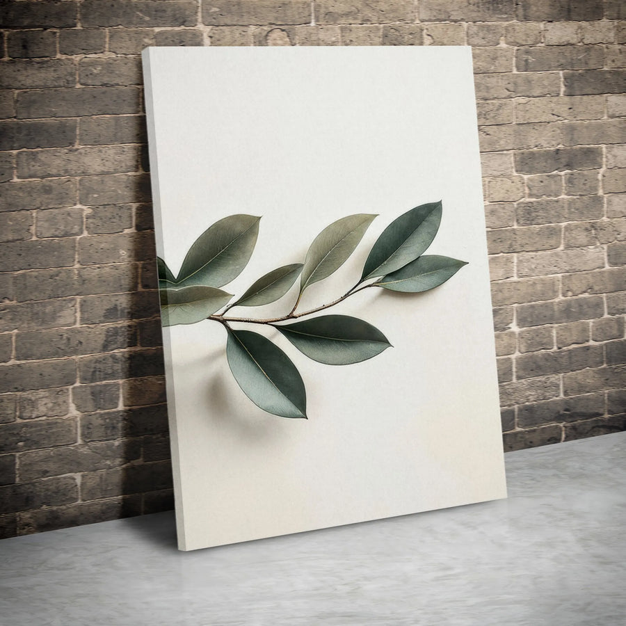 Minimalist Botanical Canvas Wall Art | Green Leaf Branch Print | Premium Gallery Wrapped Decor | Modern Home Office Aesthetic Gift