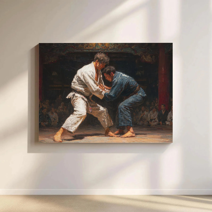 Judo & Jiu Jitsu Canvas Wall Art | Classic Grappling Match Painting | Premium Fade-Resistant Print | Gift for Martial Artist, Dojo Decor