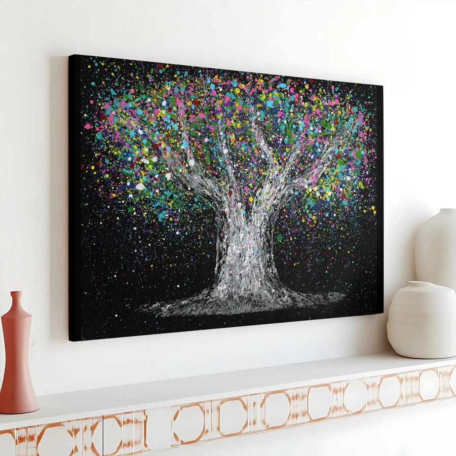 Abstract Tree Of Life Canvas Art | Vibrant Paint Splatter Design | 1.25-Inch Gallery Wrap Wood Frame | Modern Home & Office Wall Decor Gift