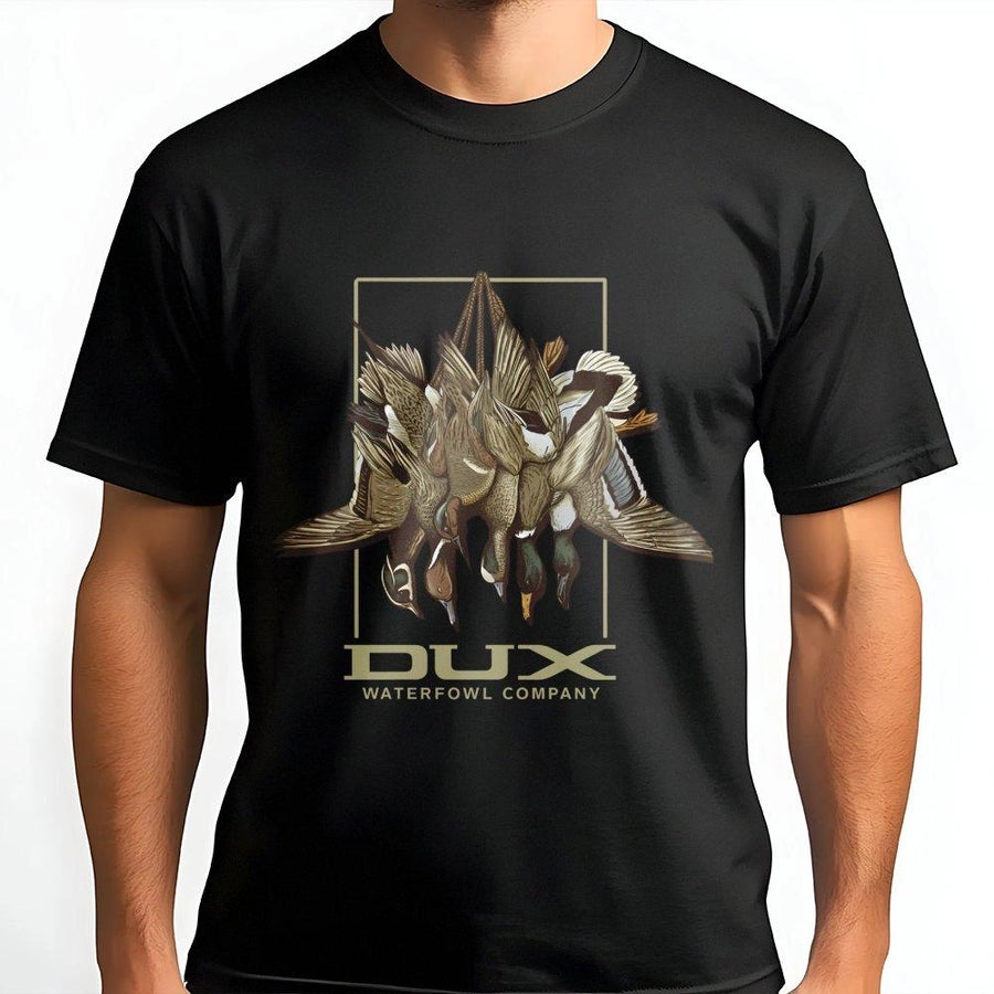 Dux Waterfowl Hunting T-Shirt | Hanging Duck Graphic Apparel | 100% Premium Cotton Tee | Gift for Duck Hunters and Outdoorsmen