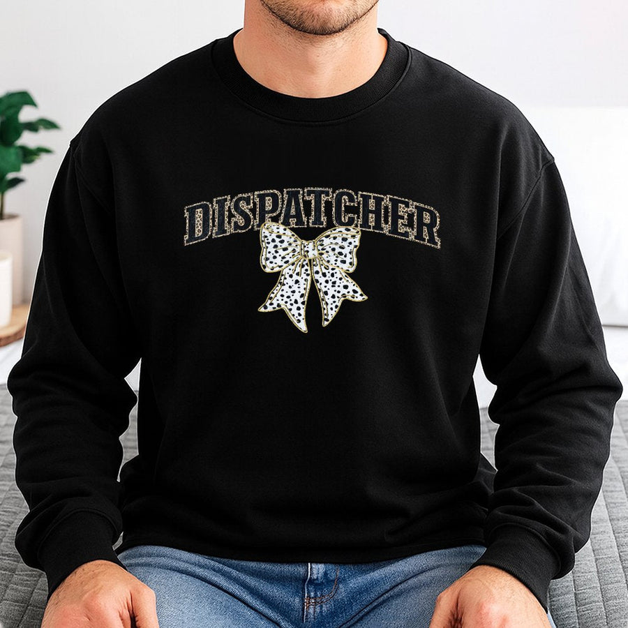 Dispatcher Sweatshirt | Dalmatian Print Coquette Bow Graphic | Premium Cotton Blend | Dispatcher Appreciation Gift for Her