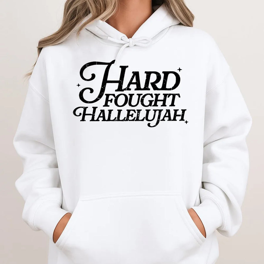 Hard Fought Hallelujah Hoodie | Christian Faith Aesthetic Sweatshirt | Premium Cotton Blend | Religious Gift for Men and Women