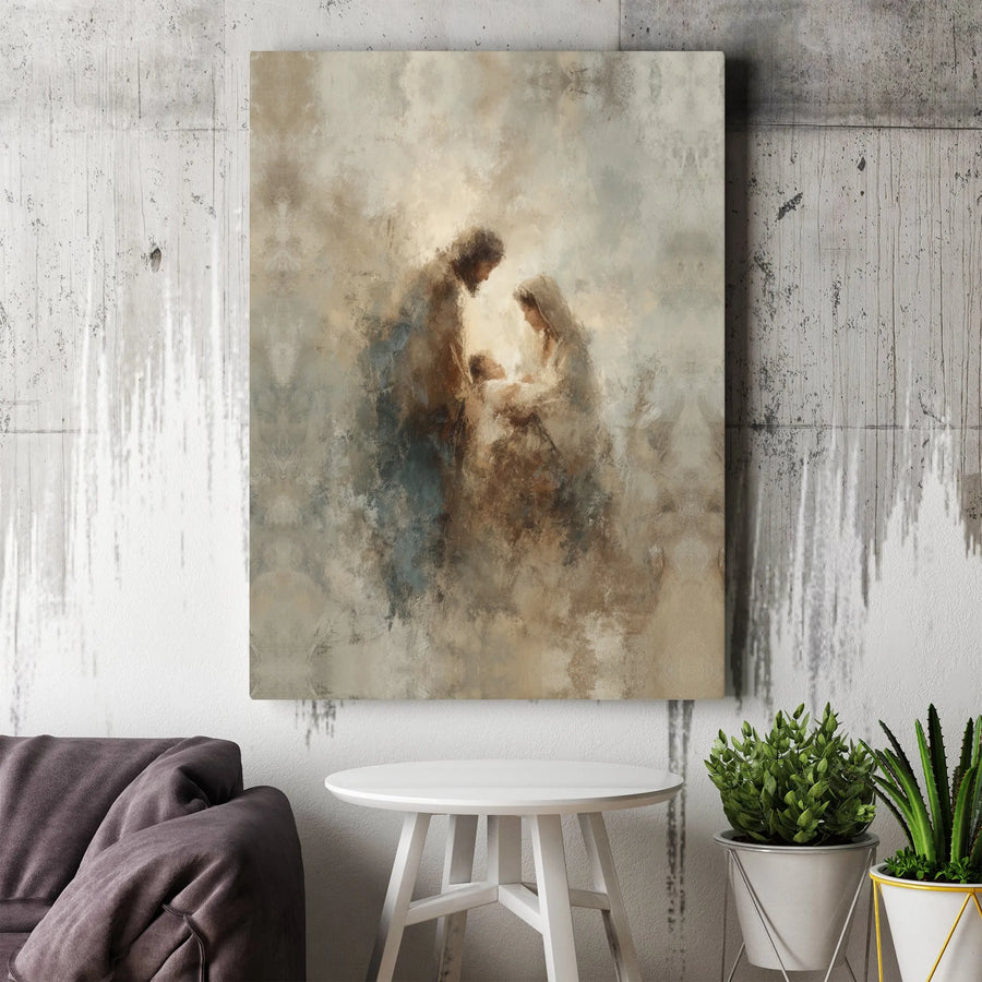 Nativity Scene Canvas Print | Abstract Holy Family Wall Art | Premium Fade-Resistant Gallery Wrap | Christian Home Decor Gift