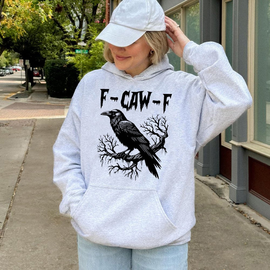 Crow Graphic Hoodie | F-Caw-F Gothic Bird Design | Premium Cotton Blend | Funny Halloween Gift for Bird Lovers