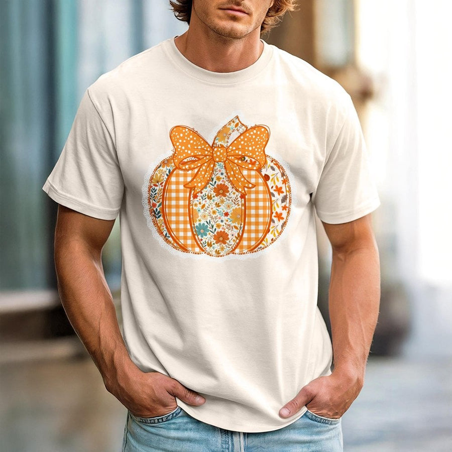 Floral Pumpkin T-Shirt | Boho Fall Coquette Lace Graphic | Premium 100% Cotton | Aesthetic Thanksgiving Pumpkin Patch Outfit Gift