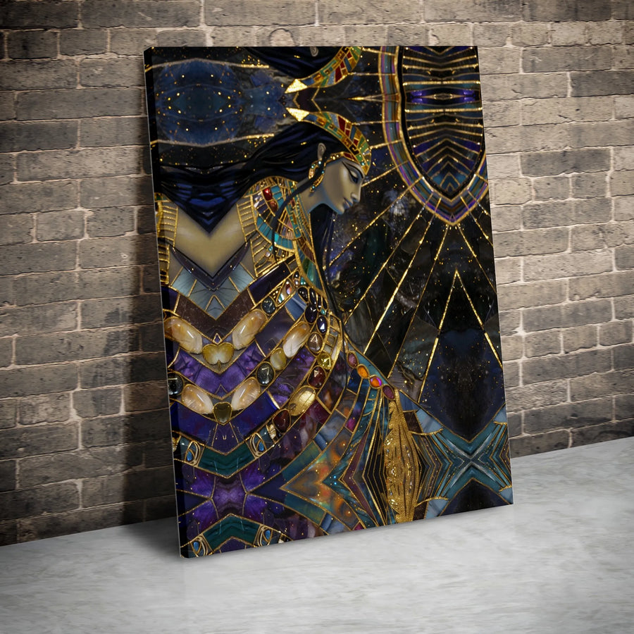 Egyptian Goddess Canvas Print | Art Deco Cleopatra Portrait with Gold Accents | Premium 1.25" Thick Gallery Wrap | Afrocentric Spiritual Wall Decor Gift