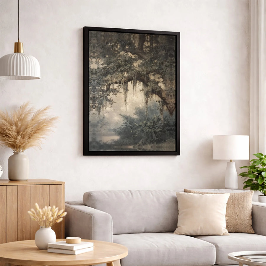 Southern Oak Tree Canvas Art | Vintage Spanish Moss Landscape Print | 1.25 Inch Gallery Wrap | Nature Wall Decor for Home Office