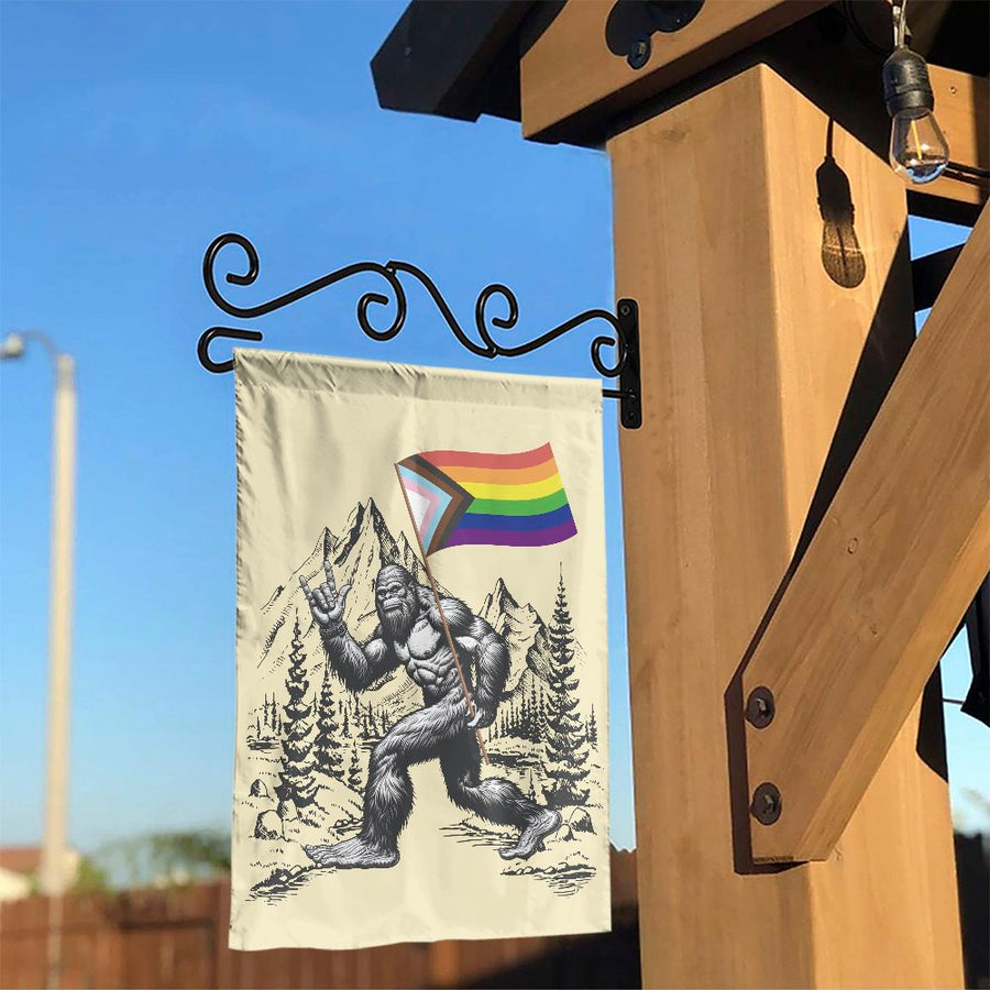 Bigfoot Pride Garden Flag | Progress Flag Sasquatch Design | Premium Polyester Fabric | LGBTQ+ Outdoor Yard Decor Gift