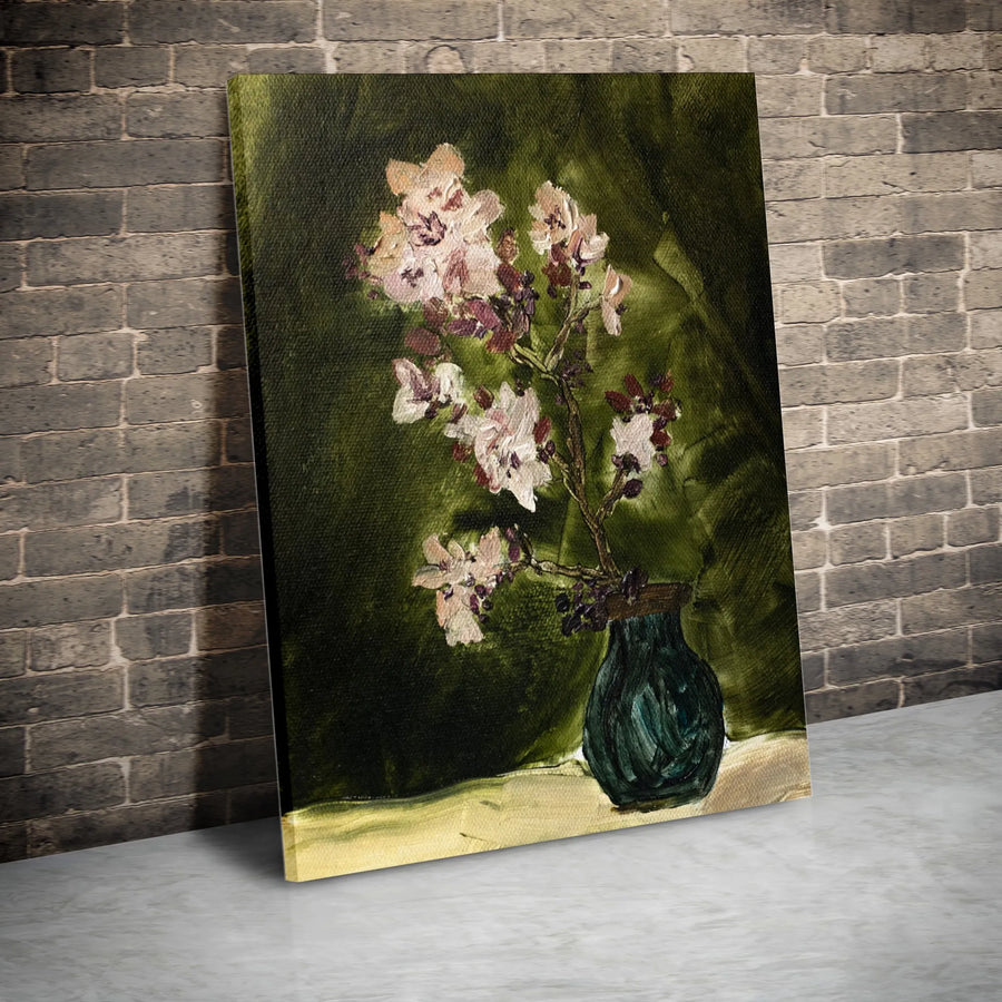 Cherry Blossom Canvas Wall Art | Vintage Floral Still Life Painting Print | Premium Gallery Wrapped Canvas | Moody Botanical Home Decor Gift