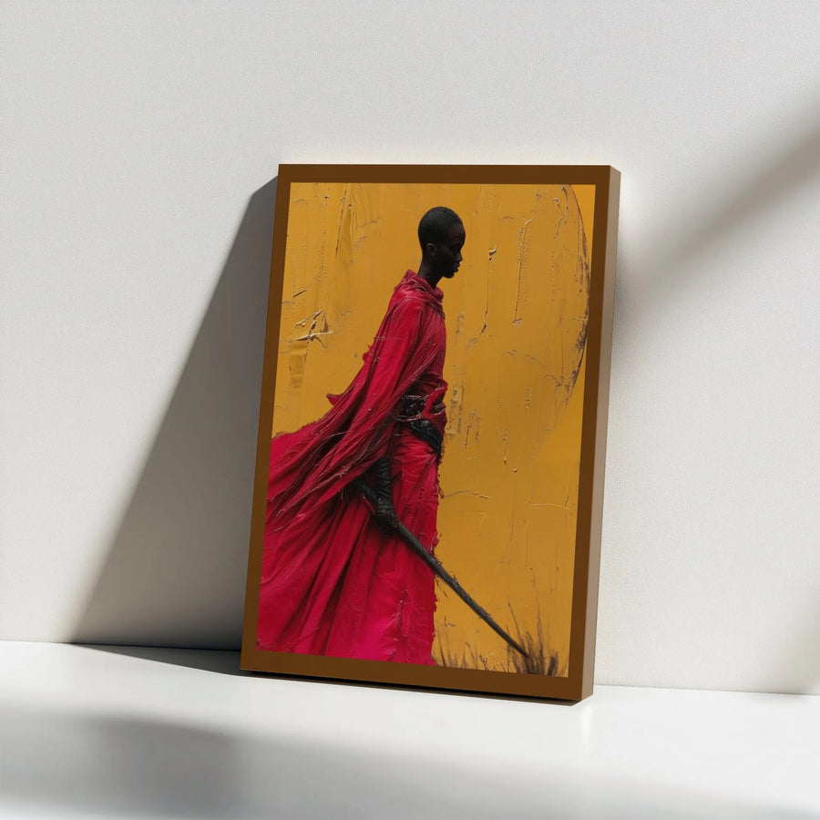 African Warrior Canvas Wall Art | Red Robe Fantasy Portrait | Premium Gallery Wrap Print | Cultural Decor for Living Room Office