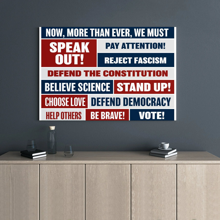 Defend Democracy Wall Art | Patriotic Quote Canvas Print | Premium Gallery Wrap Decor | Activist Gift for Home Office