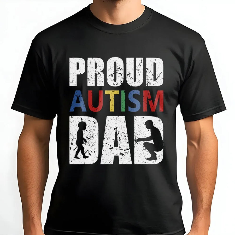 Proud Autism Dad T-Shirt | Strong Father Silhouette Design | Premium 100% Cotton | Meaningful Autism Awareness Gift For Men