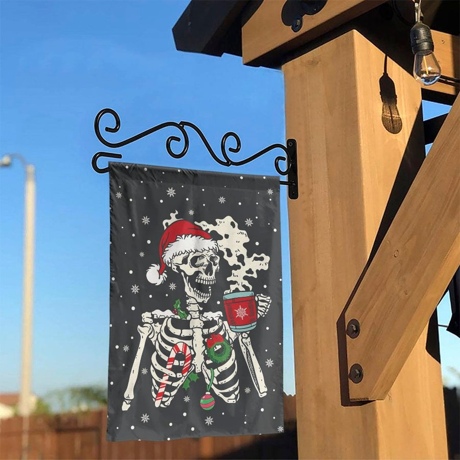 Christmas Skeleton Garden Flag | Santa Hat Goth Holiday Decor | Premium Double-Sided Polyester | Festive Outdoor Yard Gift