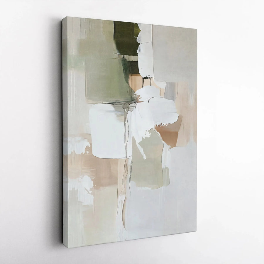 Abstract Canvas Wall Art | Modern Sage Green and Beige Art Print | Premium Thick Gallery Wrapped Canvas | Minimalist Living Room & Office Decor