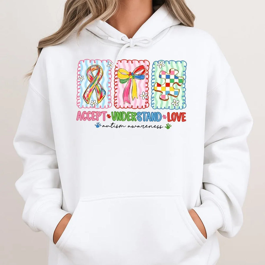 Autism Awareness Hoodie | Accept Understand Love Graphic | Premium Cotton Blend Unisex Sweatshirt | Gift for Autism Moms and Advocates