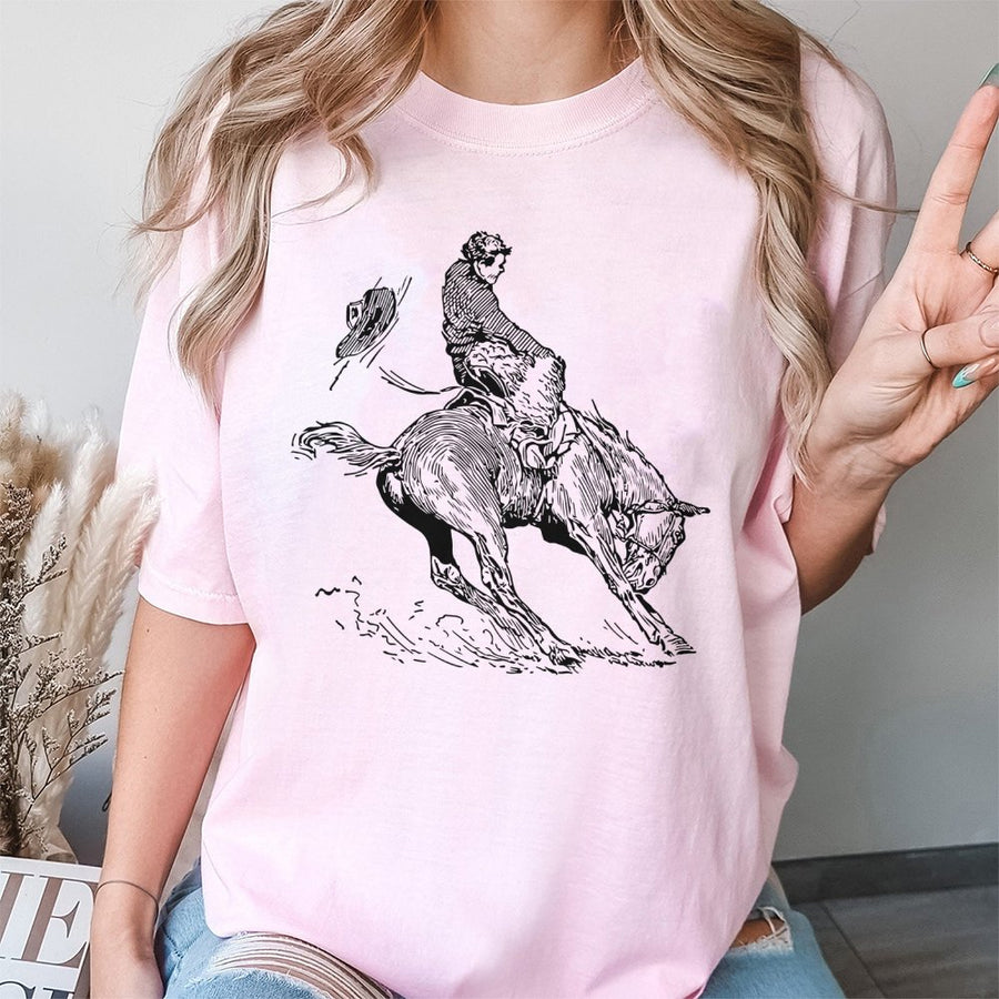 Bucking Bronco Rodeo T-Shirt | Vintage Western Cowboy Graphic | 100% Cotton Premium Tee | Unique Gift for Horse Lovers and Country Style Fans