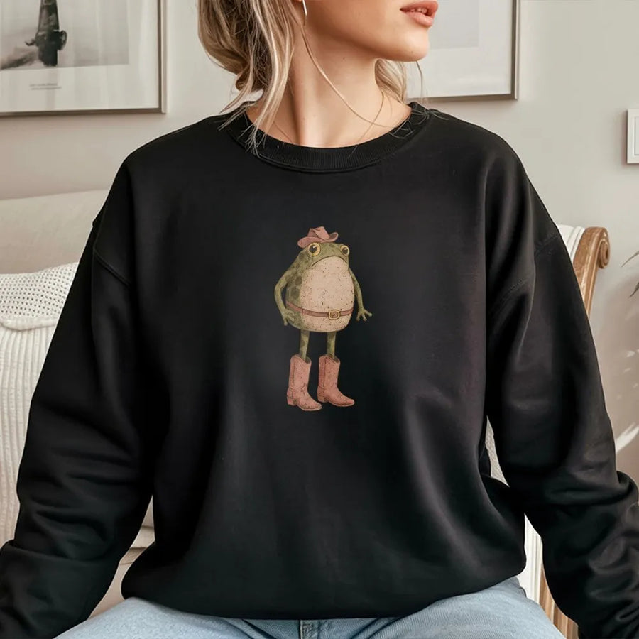 Cowboy Frog Sweatshirt | Funny Diddly Squat Gym Quote | Premium Cotton Comfort Colors | Sarcastic Western Humor Gift for Men and Women