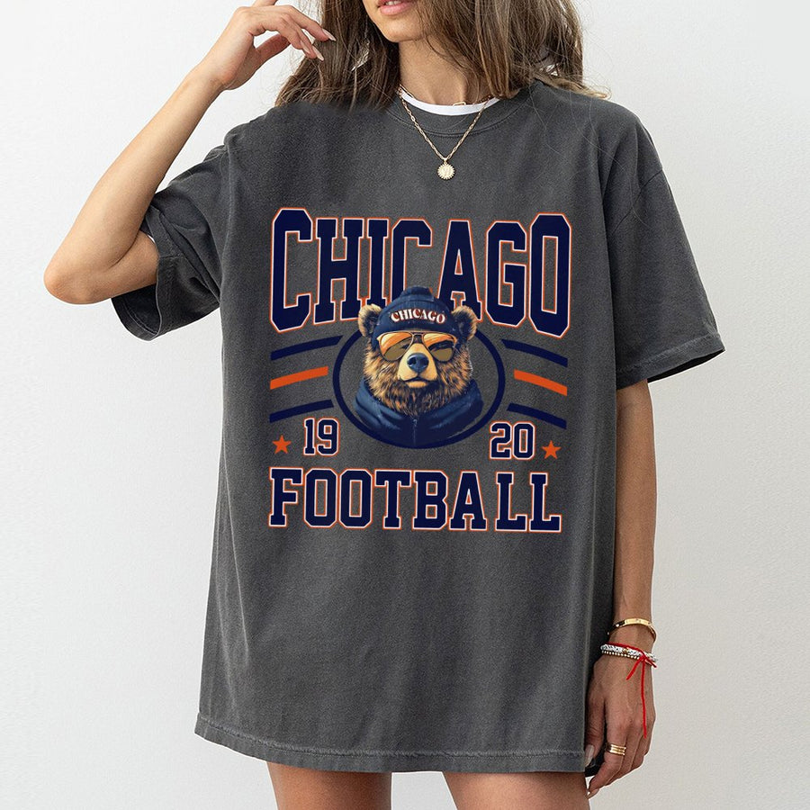 Vintage Chicago Football T-Shirt, Retro Bear Mascot Graphic, Unisex Tailgate Football Outfit For Men & Women