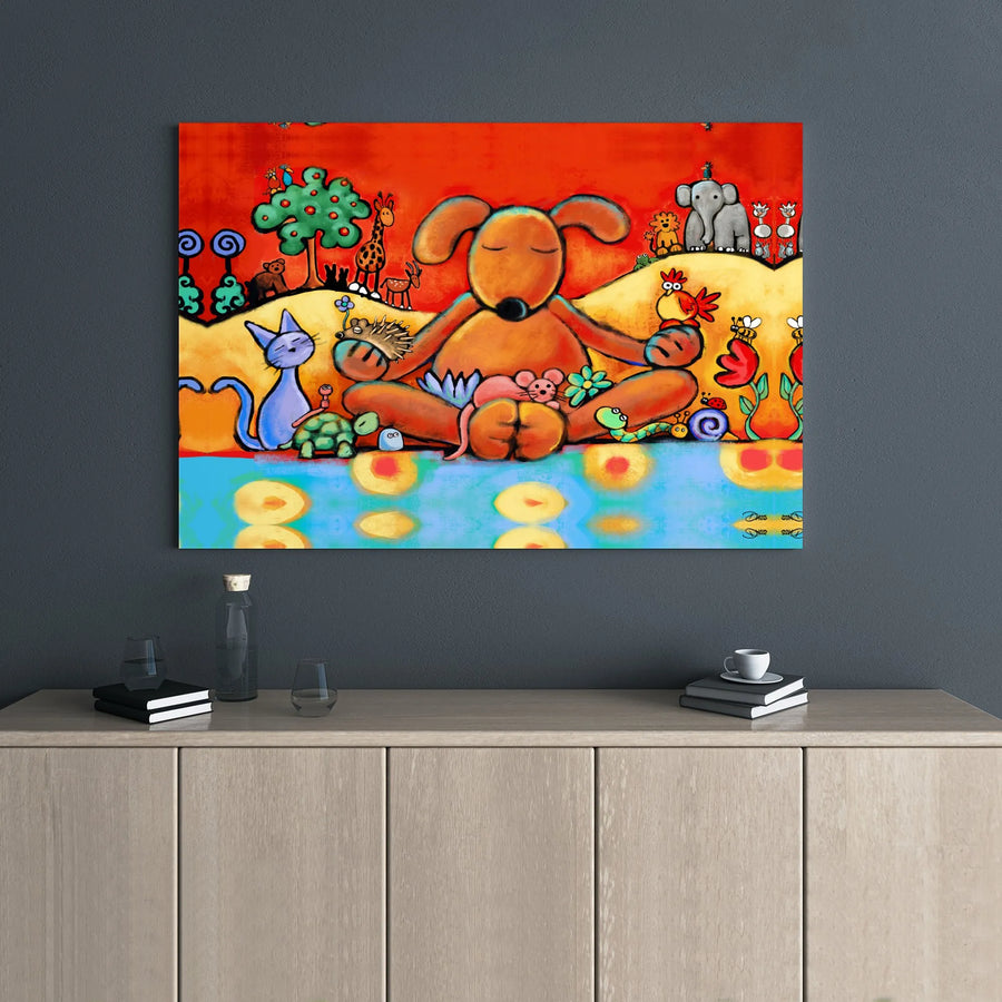 Meditating Dog Canvas Art | Whimsical Animal Zen Decor | Gallery Wrapped Premium Print | Peaceful Nursery or Living Room Wall Decor