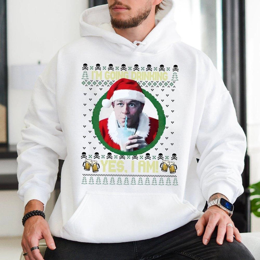 Funny Christmas Hoodie | I'm Going Drinking Yes I Am Meme Design | Premium Cotton Blend Sweatshirt | Unique Holiday Party Gift For Men Women
