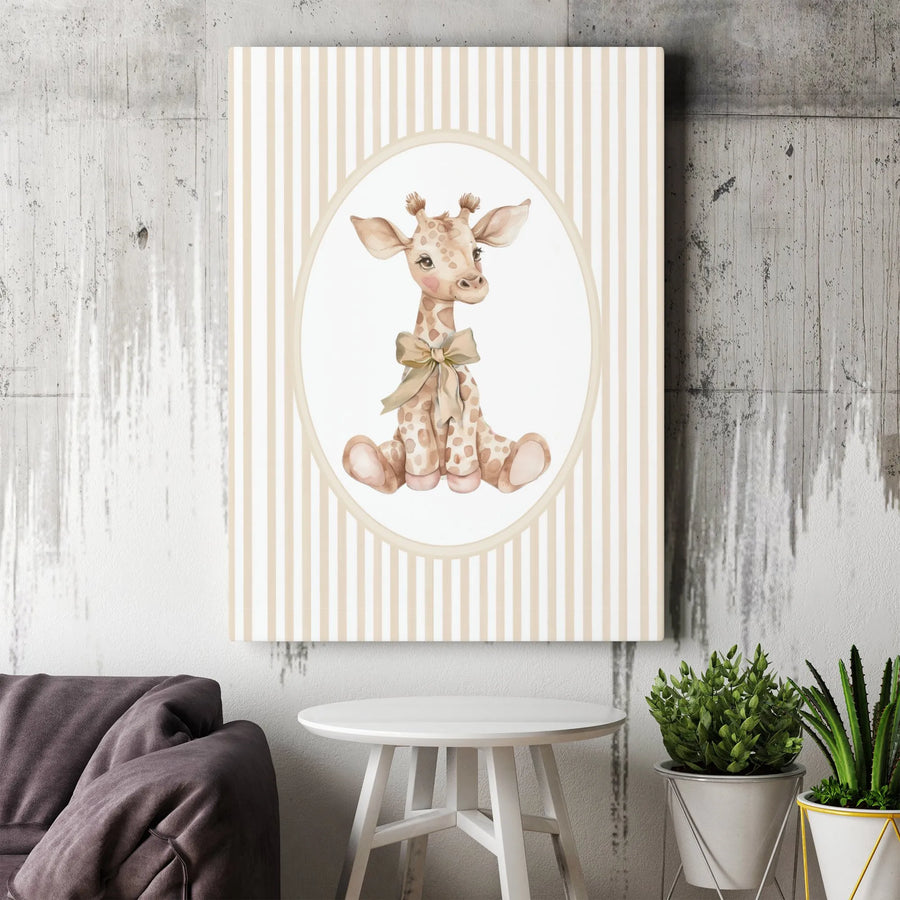 Baby Giraffe Wall Art | Watercolor Nursery Decor With Bow | Premium Gallery-Wrapped Canvas | Gender Neutral Baby Shower Gift