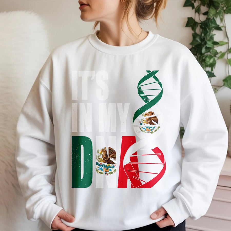 Mexico DNA Sweatshirt | Mexican Flag Heritage Heritage Graphic | Premium Cotton Blend | Proud Latino Roots Gift For Him Or Her
