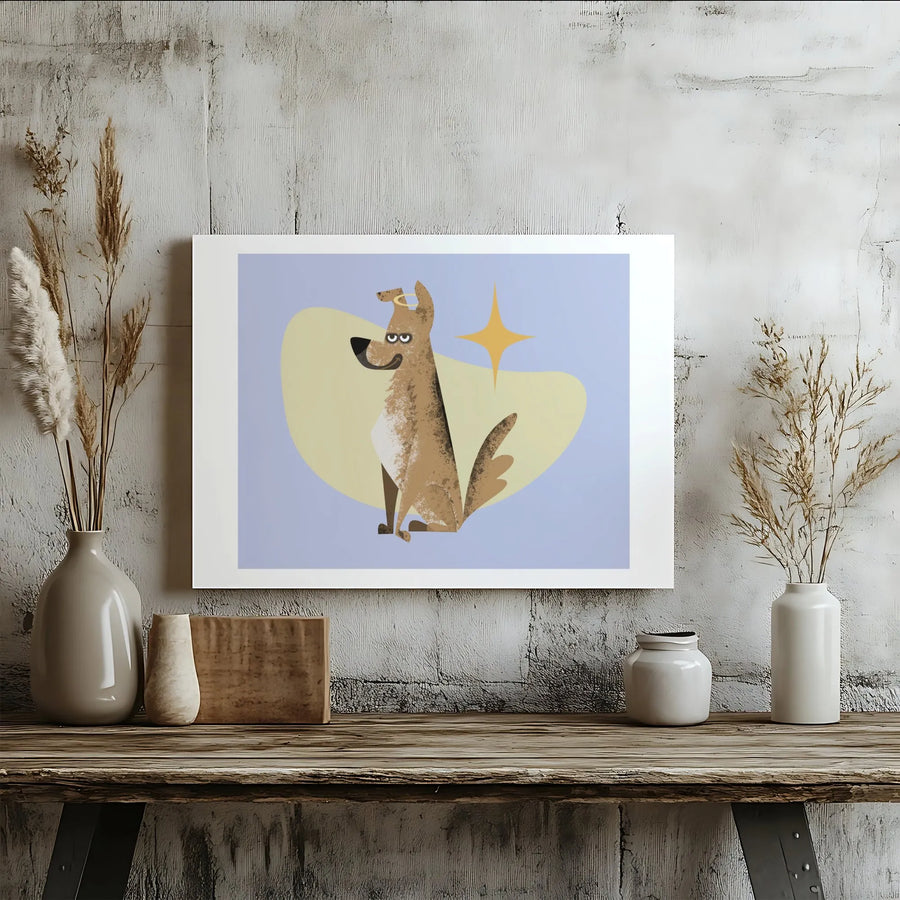 Cute Dog Wall Art Canvas | Whimsical Angel Puppy Portrait | Gallery Wrap Premium Print | Decor Gift for Dog Lovers