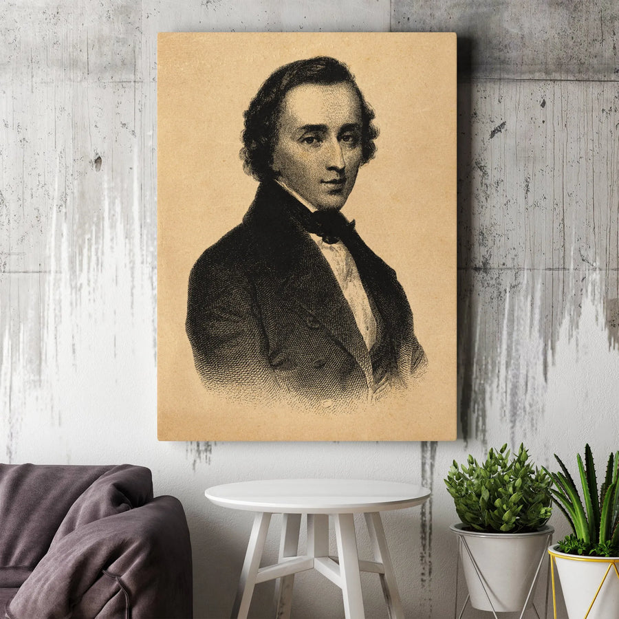 Frederic Chopin Portrait Canvas Wall Art | Vintage Etching Style Print | 1.25-inch Premium Gallery Wrap | Classical Music Lover Gift Decor