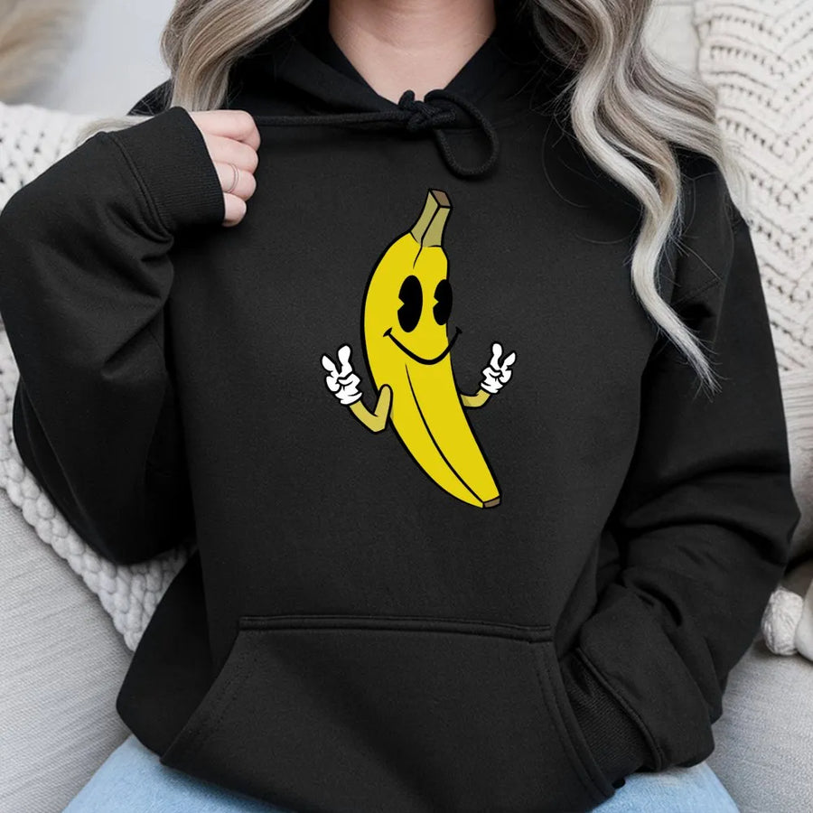 Retro Banana Hoodie | Cute Cartoon Fruit Graphic | Premium Cotton Blend Streetwear | Aesthetic Funny Foodie Gift for Men and Women