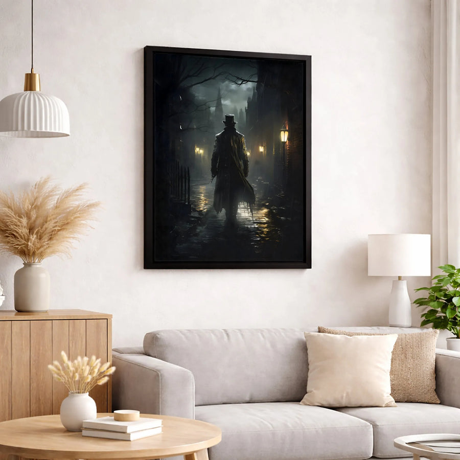Victorian Horror Canvas Wall Art | Dark Alley Silhouette Print | Premium 1.25 Inch Gallery Wrap | Gothic Home Office Decor Gift