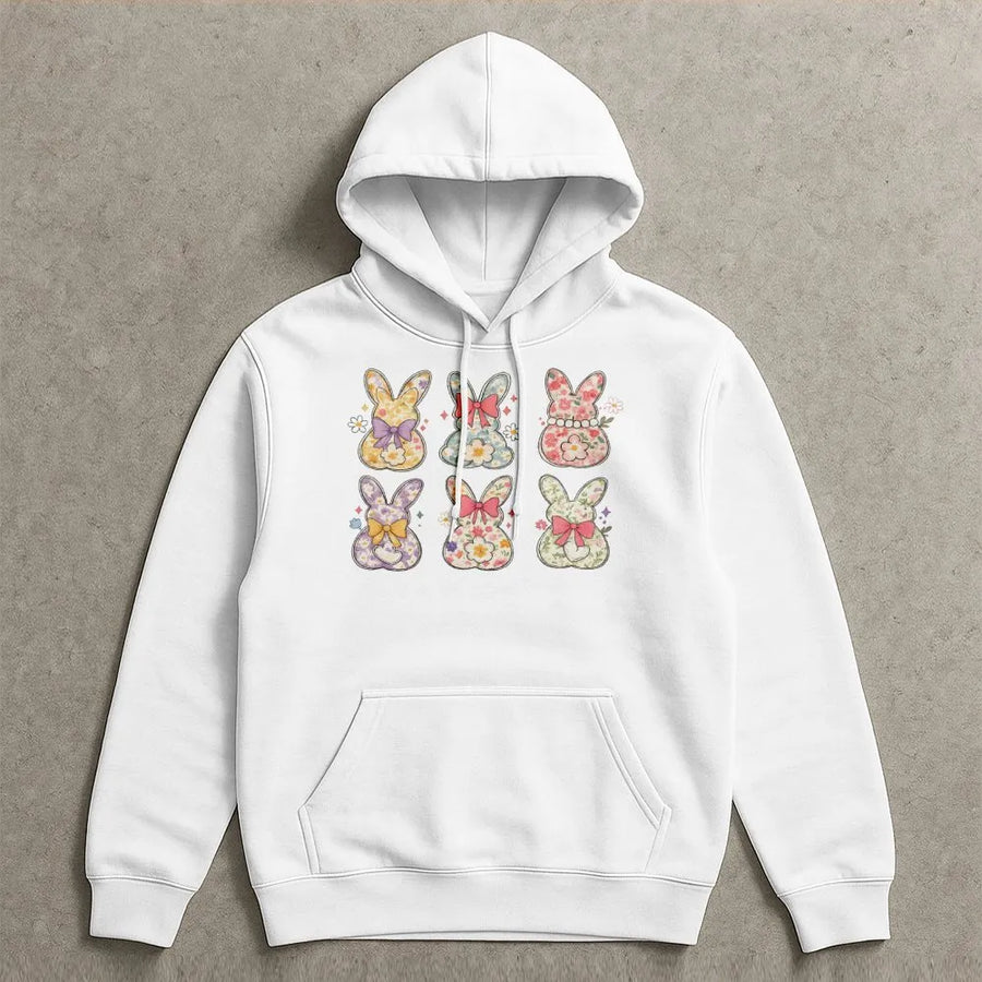 Easter Bunny Hoodie | Pastel Floral Rabbit Graphic | Premium Cotton Blend | Coquette Aesthetic Spring Gift for Her