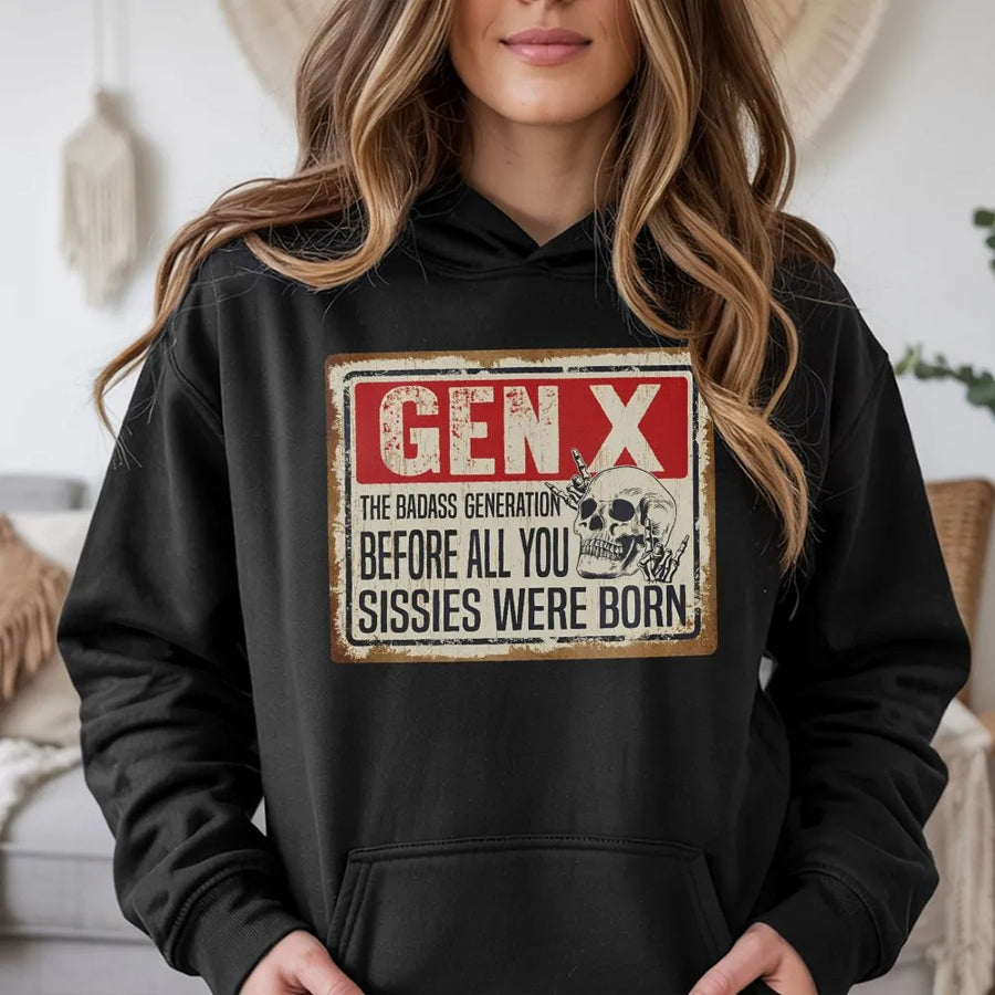 Gen X Hoodie | Badass Generation Skull Graphic | Premium Cotton Blend | Funny Birthday Gift for 1965-1980 Born