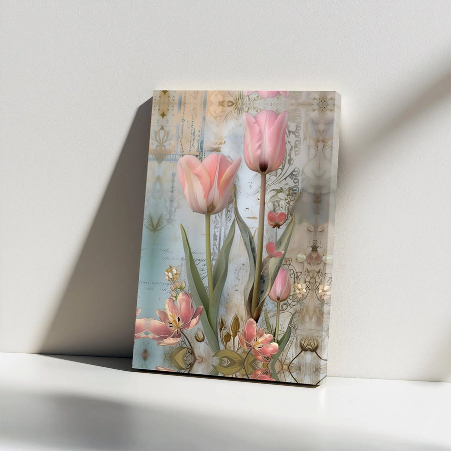Vintage Tulip Canvas Wall Art | Shabby Chic Botanical Illustration | Premium Fade-Resistant Print | Living Room & Bedroom Decor Gift