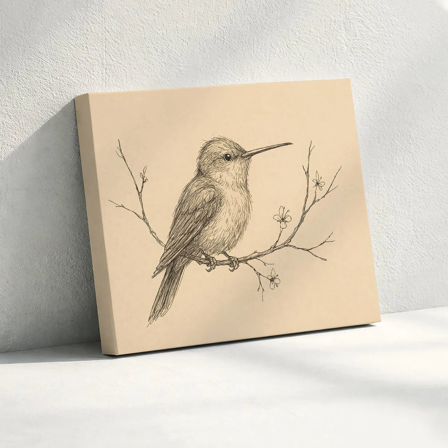 Hummingbird Sketch Wall Art | Vintage Pencil Drawing Print | Premium Gallery Wrapped Canvas | Nature Lover Home Decor Gift