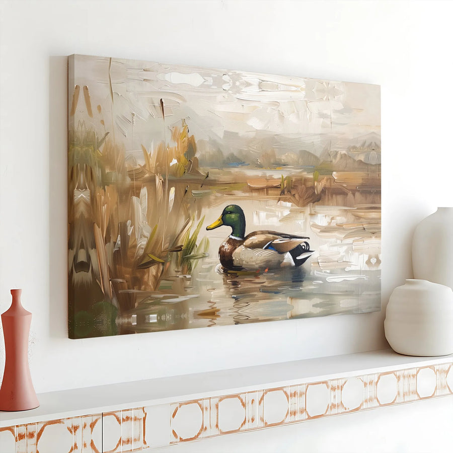 Mallard Duck Canvas Wall Art | Impressionist Pond Nature Print | Premium 1.25" Gallery Wrap | Wildlife Decor for Home or Office Gift