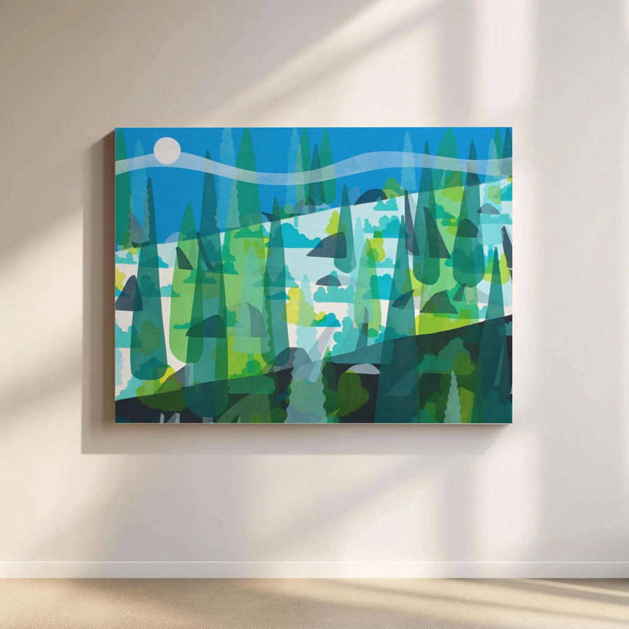 Abstract Forest Landscape Horizontal Canvas | Modern Woodland Pine Trees Scene | Premium 1.25" Gallery Wrap Frameless Wall Art | Minimalist Home Decor Gift