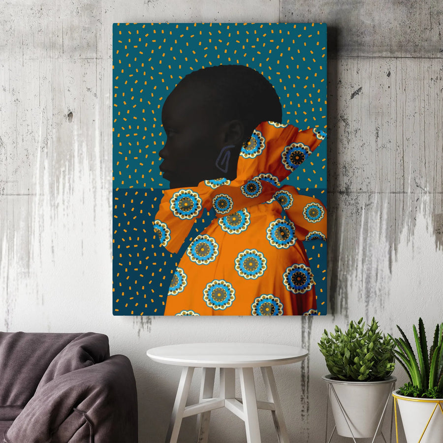 Black Woman Art Canvas | Vibrant African Pattern Portrait | Premium Gallery Wrap Canvas | Collector's Gift for Home & Office Decor