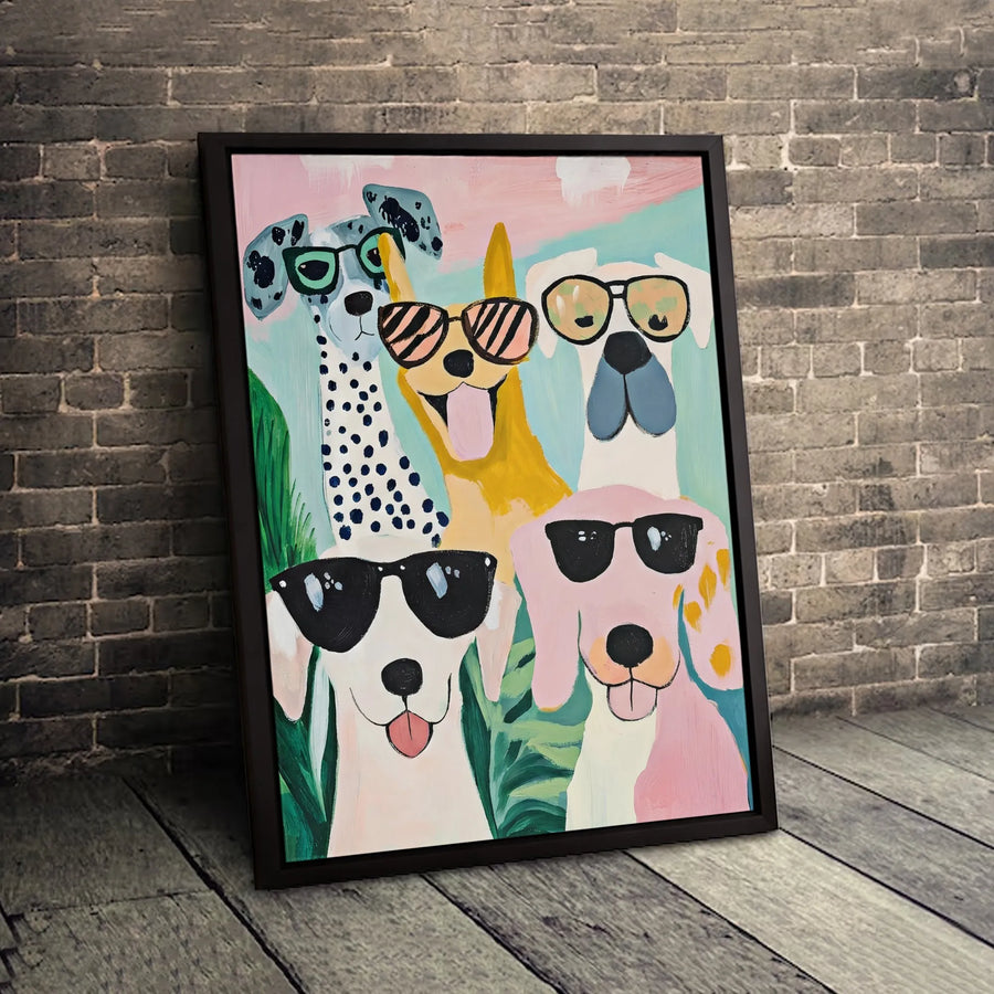 Colorful Dog Art Print | Funny Dogs Wearing Sunglasses Painting | Gallery-Quality 1.25 Inch Canvas | Premium Pet Lover Wall Decor