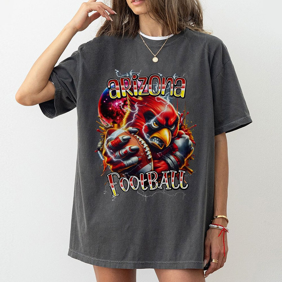Arizona Football With Arizona Cardinals Mascot Holding A Football With Lightning T-Shirt