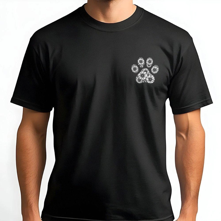 Floral Paw Print T-Shirt | Minimalist Dog Design Graphic Tee | Premium 100% Cotton Apparel | Unique Dog Mom Gift & Pet Lover Present