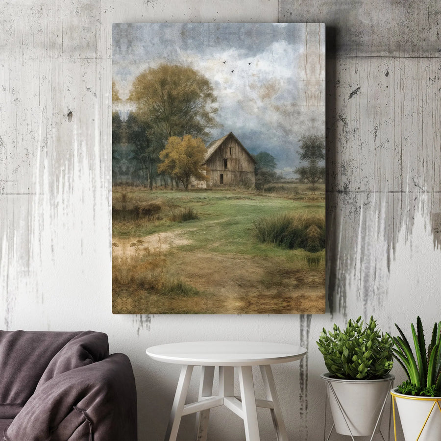 Rustic Barn Canvas Wall Art | Vintage Farmhouse Landscape Painting | Premium Gallery Wrapped Canvas | Country Home Decor Gift
