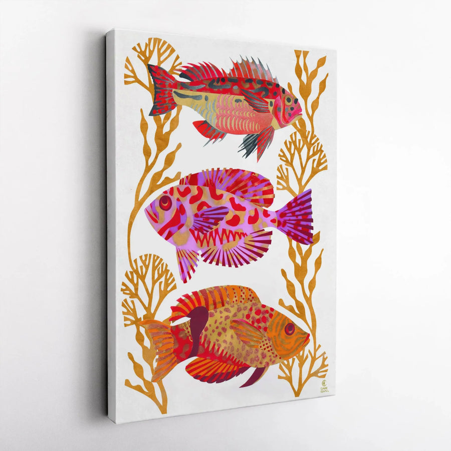 Colorful Fish Vertical Canvas | Modern Coastal Art Print | Premium Gallery Wrap Canvas | Beach House Wall Decor Gift