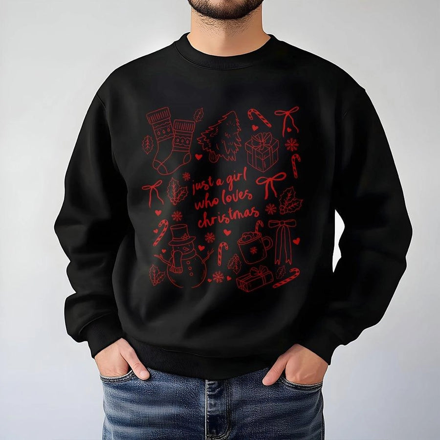 Christmas Sweatshirt | Just A Girl Who Loves Christmas Graphic | Cozy Cotton Blend Holiday Apparel | Gift For Women & Christmas Party Outfit