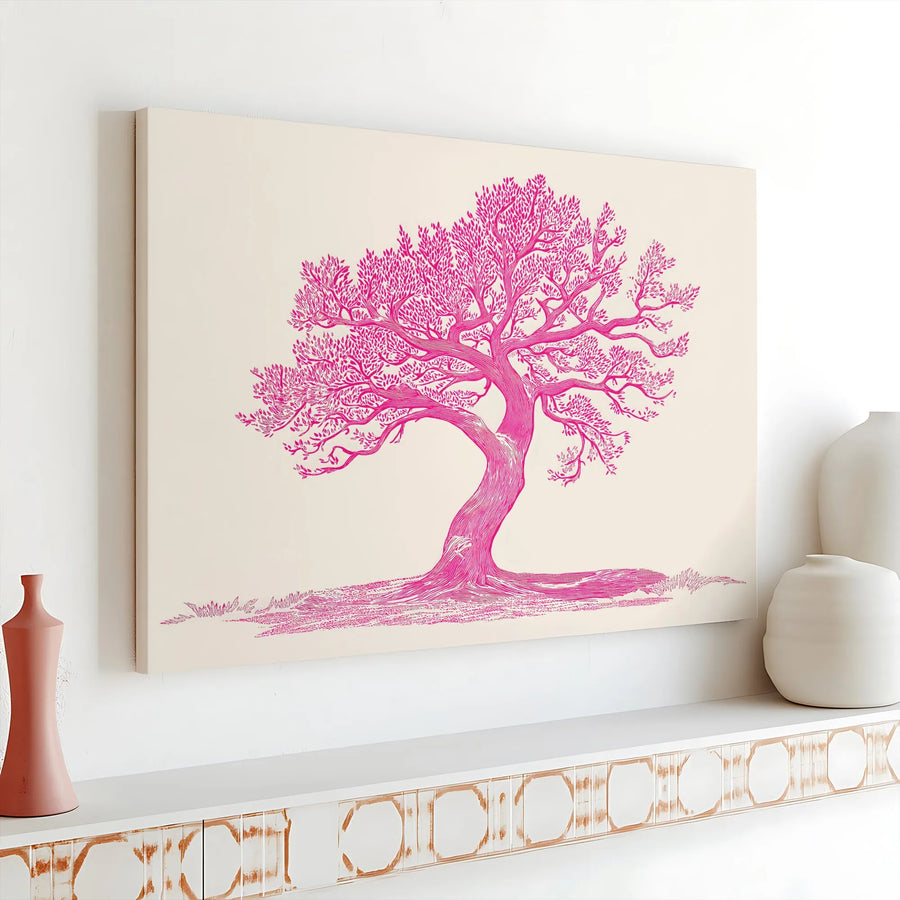 Tree of Life Canvas Wall Art | Minimalist Pink Tree Illustration | Premium Gallery Quality Canvas | Modern Home Decor Gift