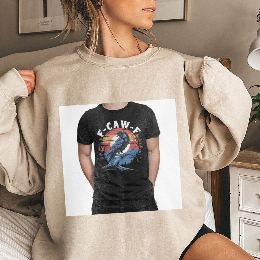 F-Caw-F Crow Sweatshirt | Funny Retro Bird Graphic | Unisex Cotton Blend Crewneck | Gift for Bird Watcher and Nature Lover