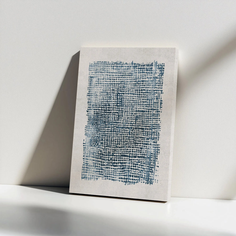 Abstract Indigo Blue Canvas Wall Art | Distressed Dot Grid Geometric Print | Premium Gallery Wrap Wooden Frame | Modern Minimalist Home Decor
