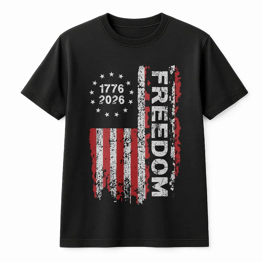 USA 250th Anniversary T-Shirt | Distressed Freedom Flag Graphic | Premium Cotton | Commemorative 1776-2026 Patriotic Gift for Men and Women