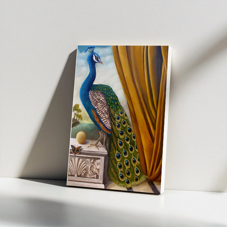Elegant Peacock Vertical Canvas | Classic Bird Portrait Painting Print | Premium Thick Gallery Wrap Wall Art | Vintage Home & Office Decor Gift