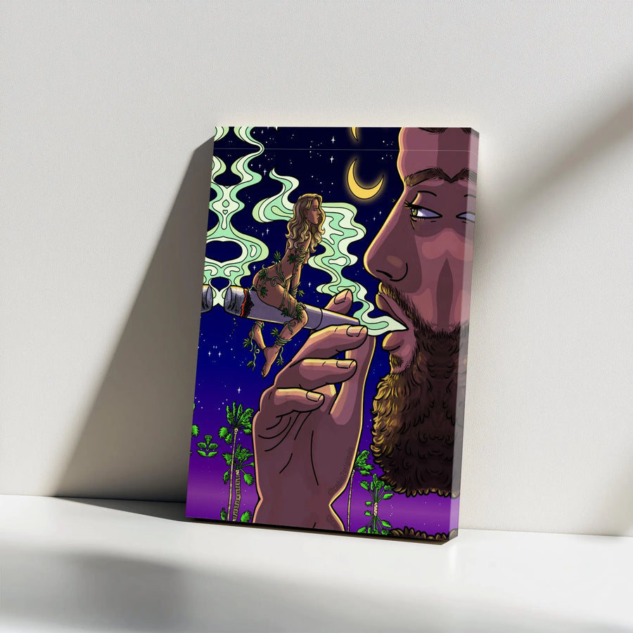 Stoner Art Canvas Print | Psychedelic Marijuana Woman Design | Premium Gallery Wrap Wall Decor | Unique Gift For Cannabis Lovers