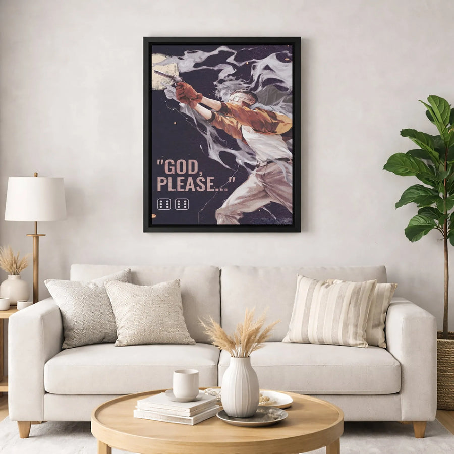 God, Please Revolver Canvas Wall Art | Noir Style Gambler Design | 1.25-Inch Premium Gallery Profile | Gift for Poker Fans or Home Decor